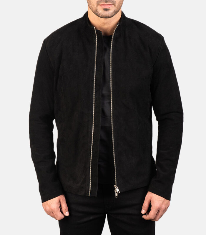 Charcoal Black Suede Biker Jacket