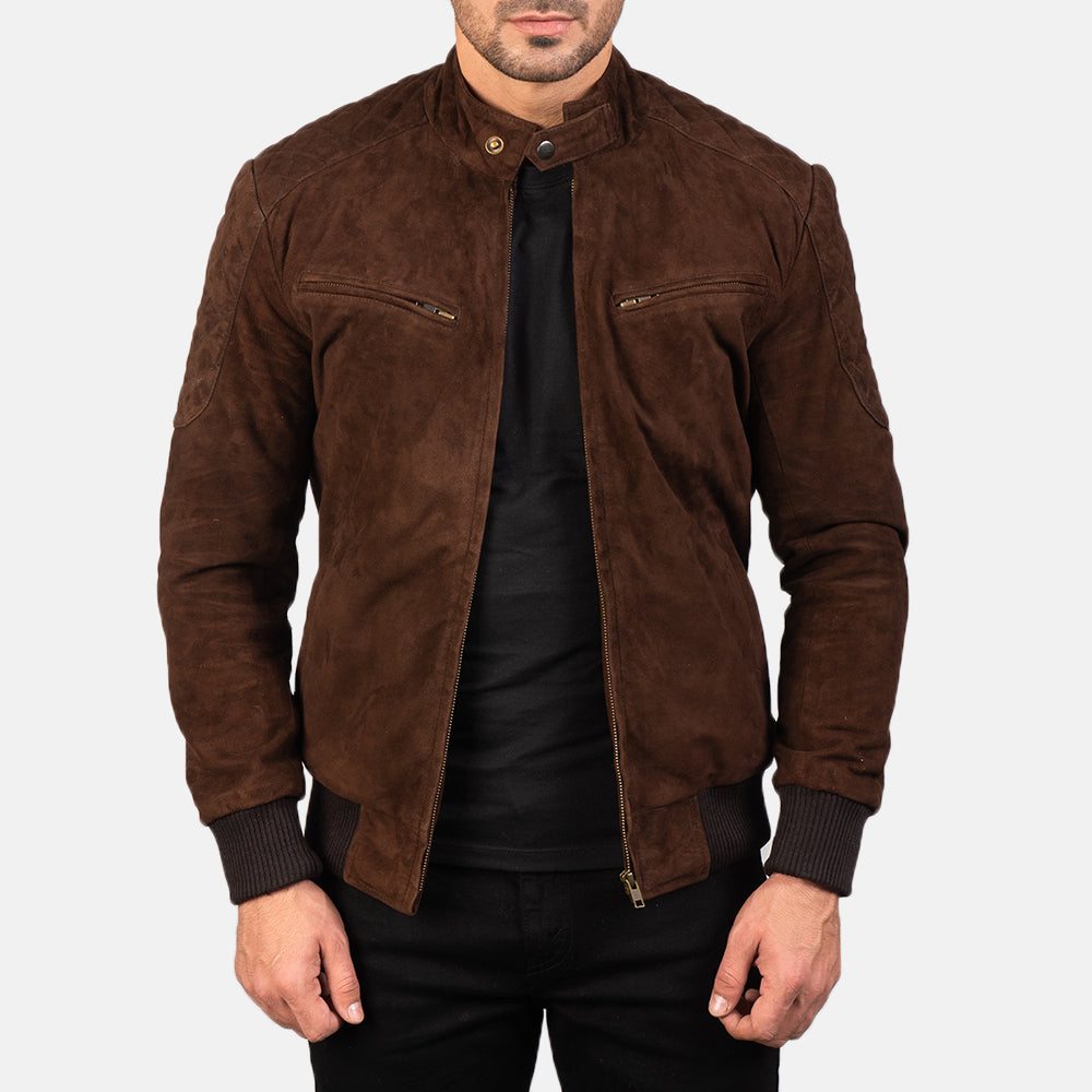 Blain Mocha Suede Bomber Jacket