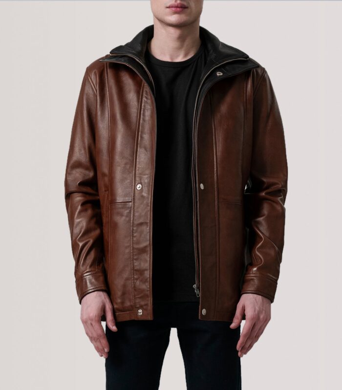 Connor Waxed Brown Leather Coat