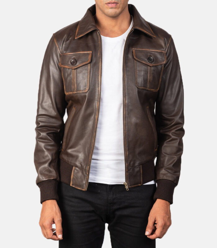 Aaron Brown Leather Bomber Jacket