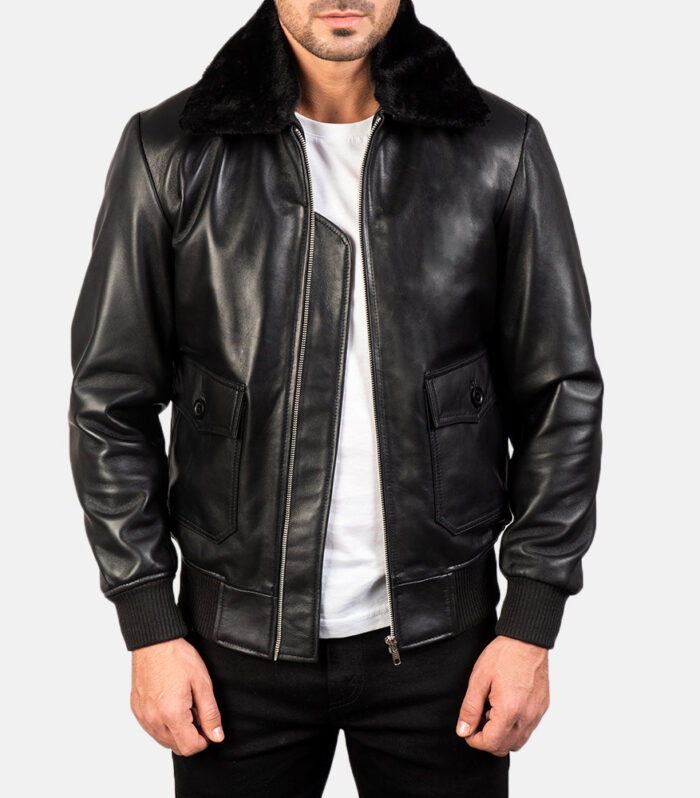 Airin G-1 Black Leather Bomber Jacket