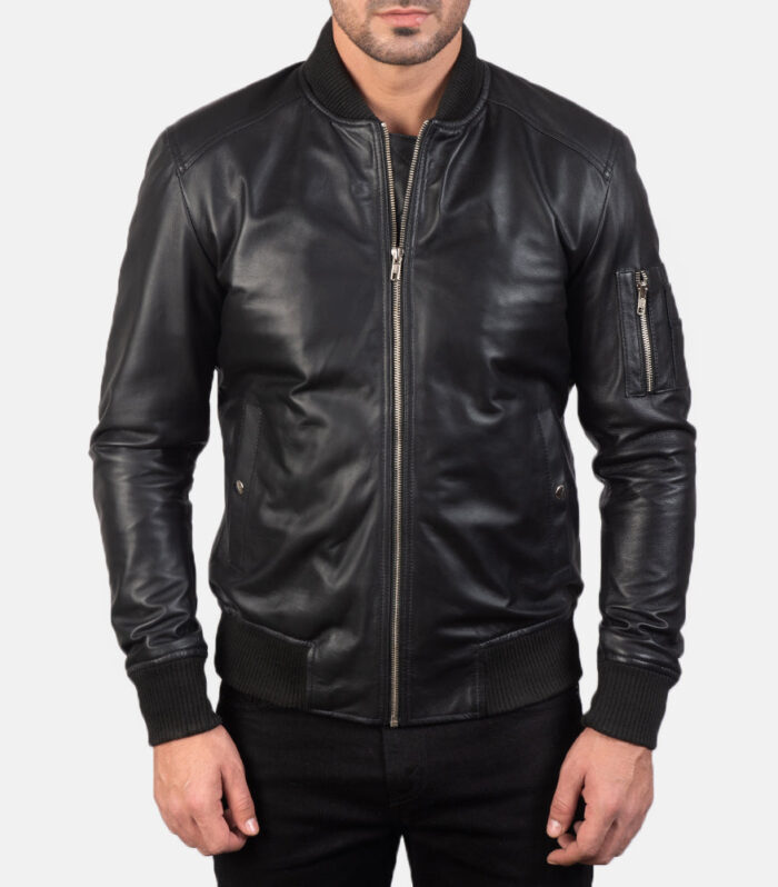 Bomia Ma-1 Black Leather Bomber Jacket