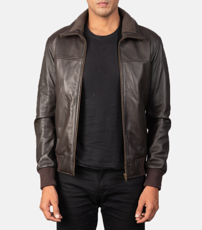 Air Rolf Brown Leather Bomber Jacket
