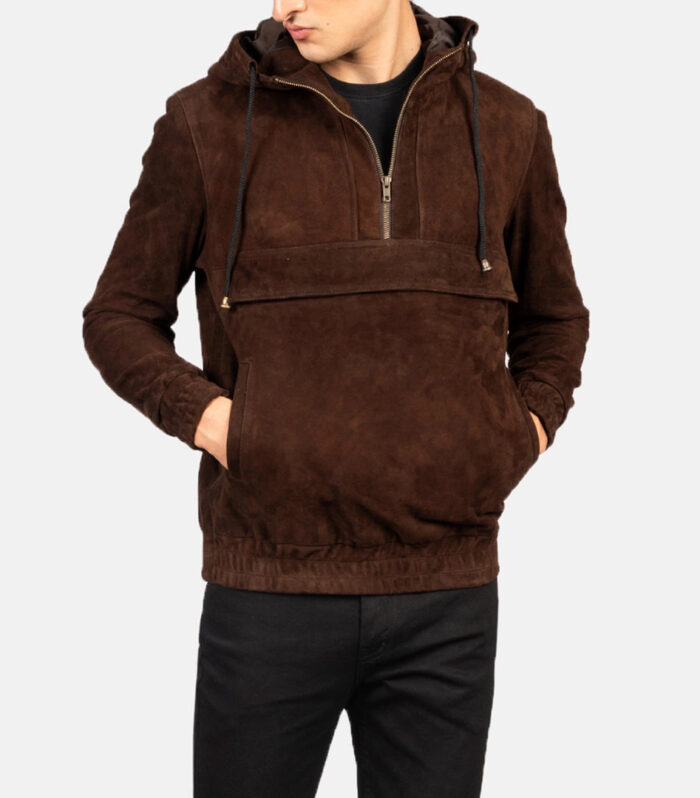 Kenton Hooded Mocha Suede Pullover Jacket