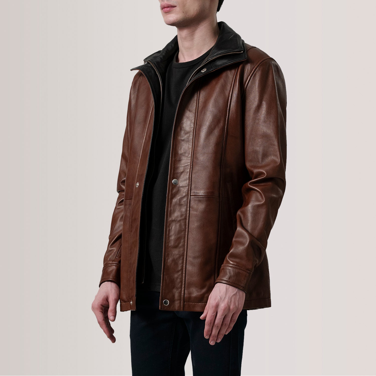 Connor Waxed Brown Leather Coat - Image 6