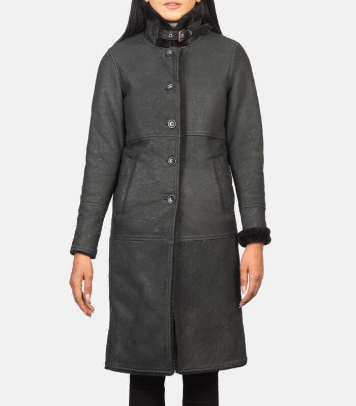 Alina Shearling Black Leather Coat