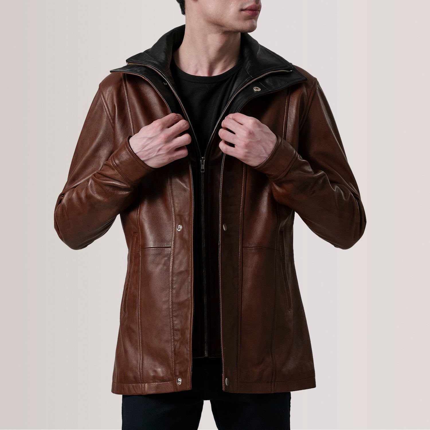 Connor Waxed Brown Leather Coat - Image 4
