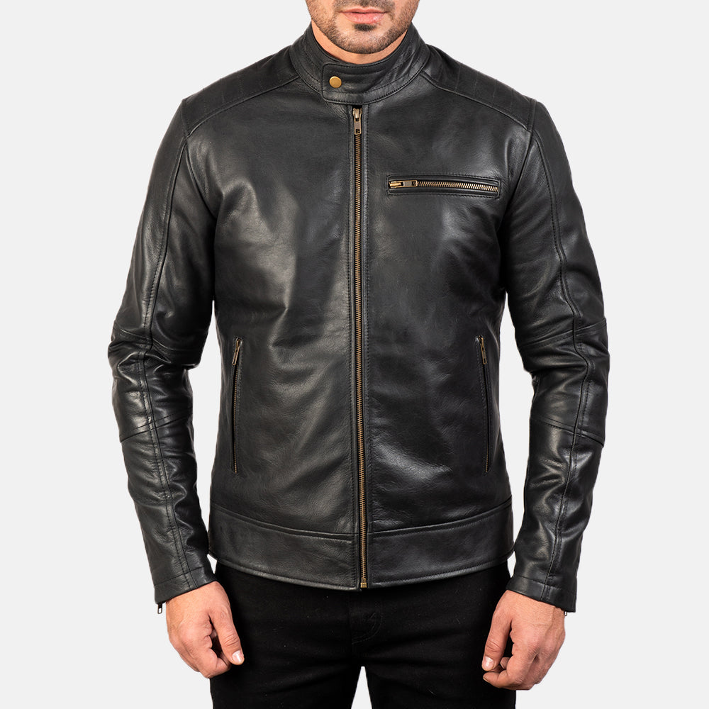 Dean Black Leather Biker Jacket - Image 4