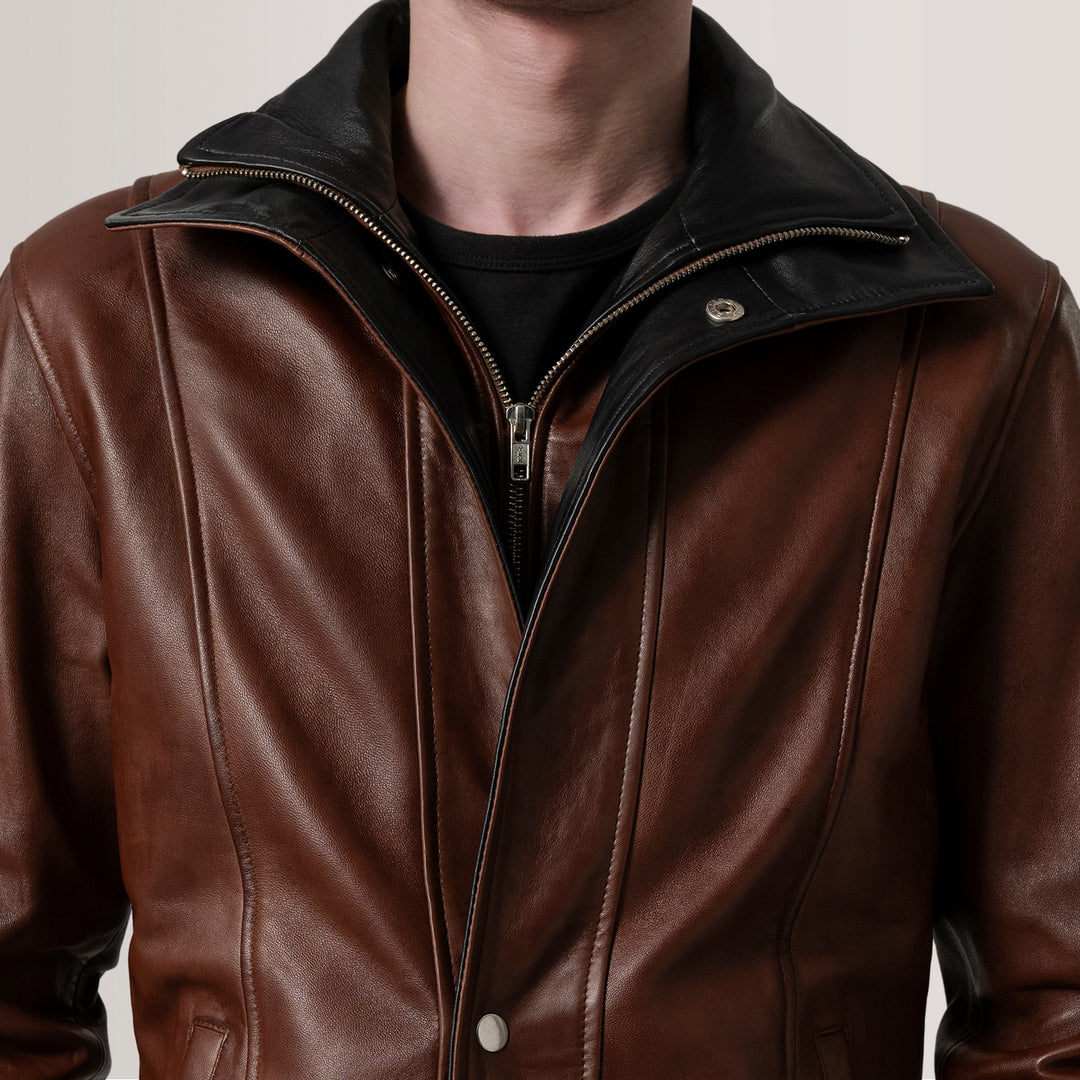 Connor Waxed Brown Leather Coat - Image 3