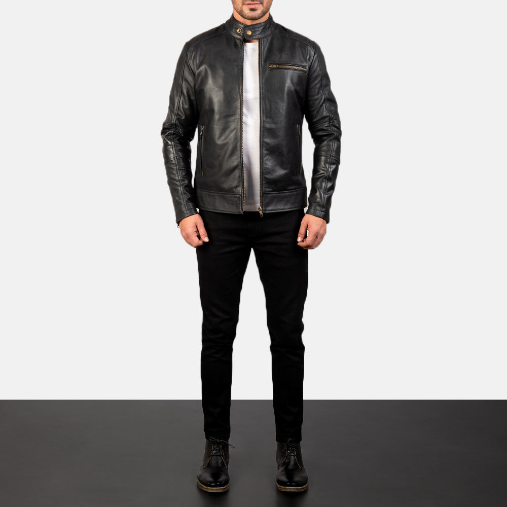 Dean Black Leather Biker Jacket - Image 3