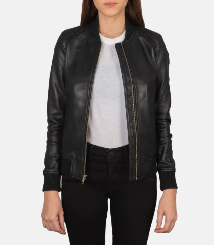 Bliss Black Leather Bomber Jacket - XS, Black