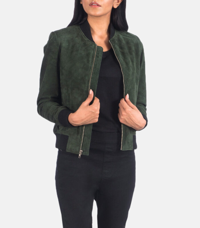 Bliss Green Suede Bomber Jacket