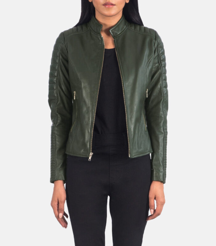 Adalyn Quilted Green Leather Biker Jacket