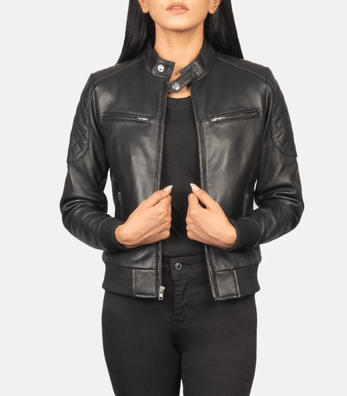 Zenna Black Leather Bomber Jacket